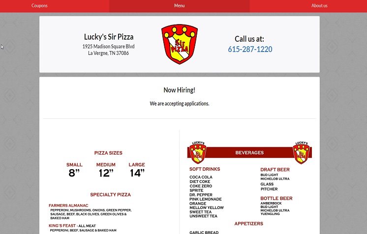 Sir Pizza webpage